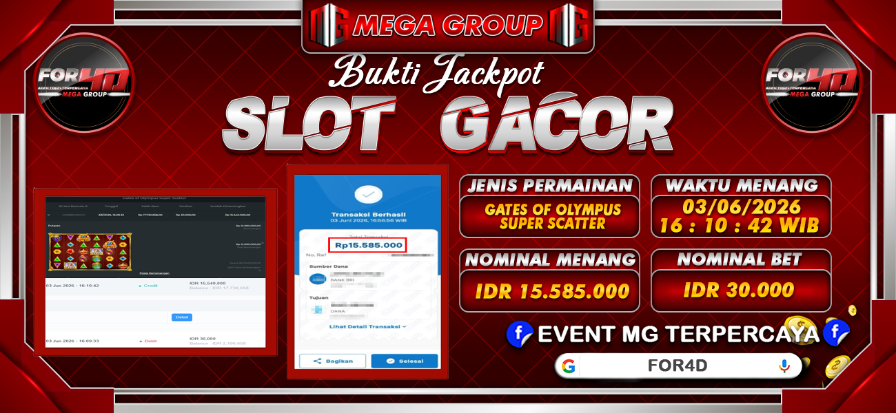 Bukti JP situs For4D hari Rabu, 03 Juni 2026