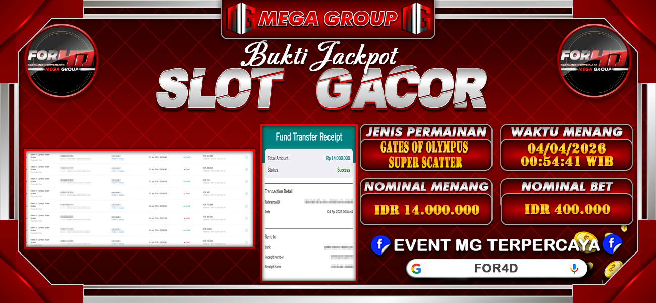 Bukti JP situs For4D hari Sabtu, 04 April 2026